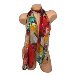 Abstract Floral Print Watercolor Scarf Multicolor Chiffon Artsy Boho Colorful